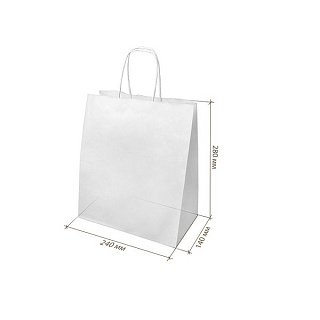 картинка Бумажный крафт пакет с кручеными ручками, белый, 240*140*280 мм. 