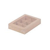 картинка Упаковка для 6 конфет с пластиковой крышкой, крафт, 155*115*30мм. 