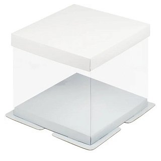 картинка Упаковка для торта Премиум с пъедесталом прозрачная - Белая, 260х260хh280мм 