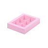 картинка Упаковка для 6 конфет с пластиковой крышкой - Розовая, 155х115х30 мм 