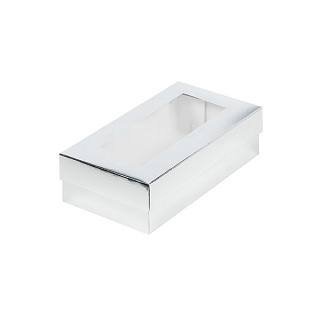 картинка Упаковка для макарон и кондитерской продукции с окном - Серебро 210х110х55 мм 