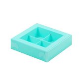 картинка Упаковка для 4 конфет с пластиковой крышкой - Тиффани, 120х120х30мм. 