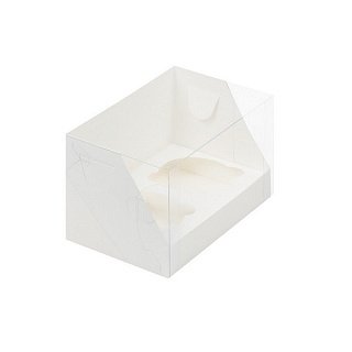 картинка Упаковка с пластиковой крышкой на 2 капкейка - Белая, 160х100х100мм. 