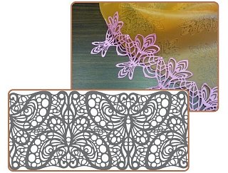 Рельефный силиконовый коврик для создания кружев - "Бордюр с бабочками", 10*40см. (40-WD003T) 