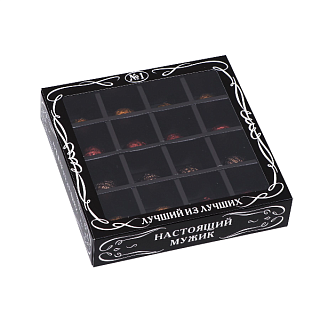 картинка Упаковка для 16 конфет, "Мужская", черная, 17,7*17,7*3,8см. 