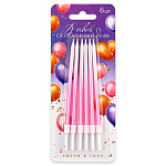 картинка Свечи для торта, розовый с белым, 6 шт., 13*0,4см. 