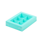 картинка Упаковка для 6 конфет с пластиковой крышкой, тиффани, 155*115*30мм. 