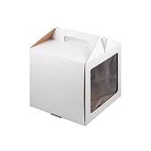 картинка Упаковка для торта с ручками и окном, белая, 26*26*h28см. 