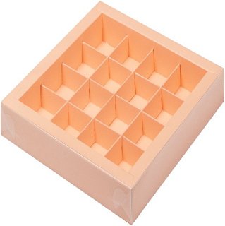 картинка Упаковка на 16 конфет с вклеенным окном - персиковая, 200x200x30мм. 