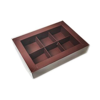 картинка Упаковка для 6 конфет с пластиковой крышкой, шоколад, 155*115*30мм. 