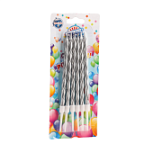 картинка Свечи в торт "Металлик", 14см., 6шт., с подставкой, серебристые 