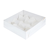 картинка Упаковка для 9 моти с пластиковой крышкой, белая, 17.5*17.5*h5.5см. 