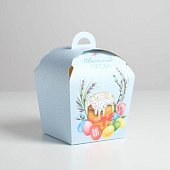 картинка Коробка для кулича "Светлой Пасхи", голубая, 17*17*h26см. 