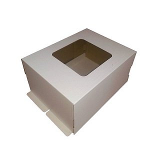 картинка Упаковка для торта, с окном, прямоугольная, белая, 40*30*h20см. 