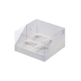 картинка Упаковка с пластиковой крышкой на 4 капкейка - Белая, 160х160х100мм. 