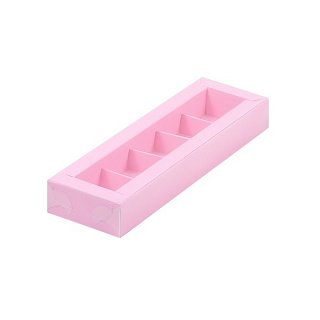 картинка Упаковка для 5 конфет с пластиковой крышкой - Розовая, 235х70х30 мм 