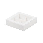 картинка Упаковка для 4 конфет с пластиковой крышкой - Белая, 120х120х30 мм 