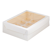 картинка Коробка c окном на 12 капкейков - Белая, 320х235h100мм. 