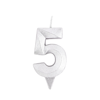 картинка Свеча в торт "Грань", цифра "5", серебряный металлик, 7.8см. 