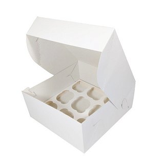 картинка Упаковка самосборная на 9 капкейков - Белая 