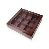 картинка Упаковка для 9 конфет с пластиковой крышкой, шоколад, 155*155*30 мм 