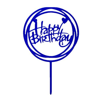 картинка Топпер для торта  "С днём рождения", акриловый, синий 