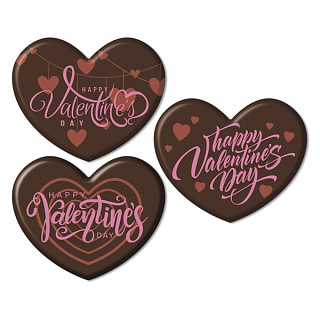 картинка Украшение из темной глазури, "Happy Valentine's Day!", Сердце, розовый, 144шт. 