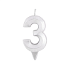 картинка Свеча в торт "Грань", цифра "3", серебряный металлик, 7.8см. 