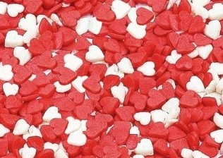 картинка Посыпки - "Сердечки красные, белые мини", 0.75кг. 