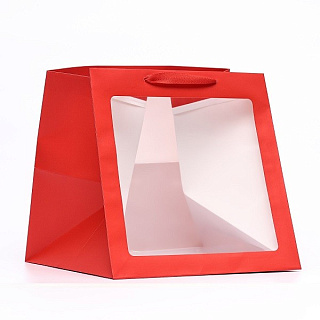картинка Пакет с квадратным дном и окном, красный, 30*h30см. 