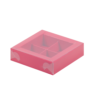 картинка Упаковка для 4 конфет с пластиковой крышкой - Красная матовая, 120х120х30 мм 
