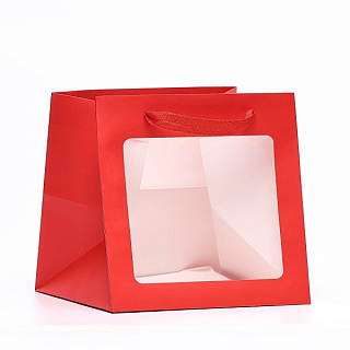 картинка Пакет с квадратным дном и окном, красный, 20*h20см. 