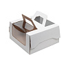 картинка Коробка для торта с ручкой и окном, белая, 26*26*14см. 